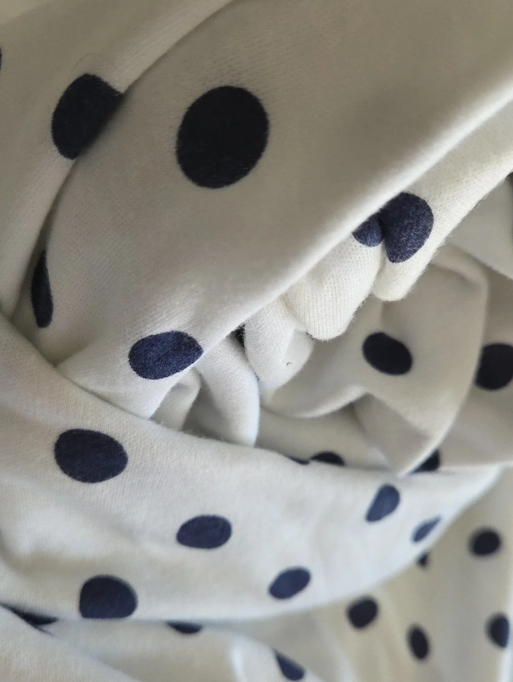Knit Jersey White & Blue Polka Dot Craft Sewing Fabric 1.7 Yards